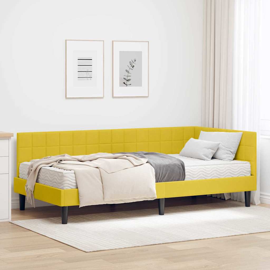 Kutni krevetni okvir s madracem s uzglavljem 2 pcs Žuta Baršun