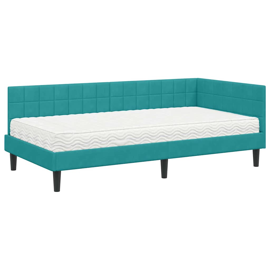 Kutni krevetni okvir s madracem Tirkizna 90 x 190 cm Baršun