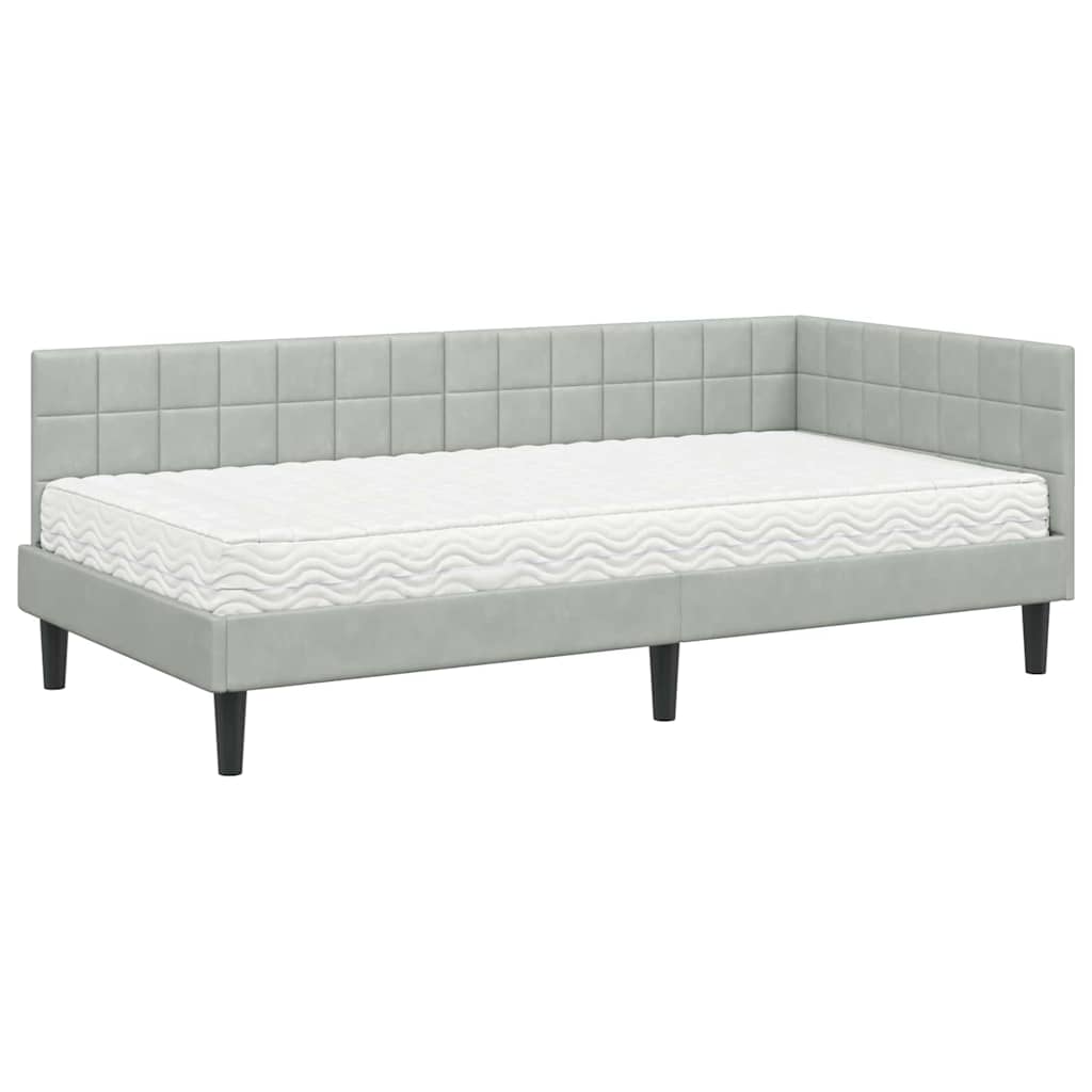 Kutni krevetni okvir s madracem 2 pcs Svjetlosiva Baršun