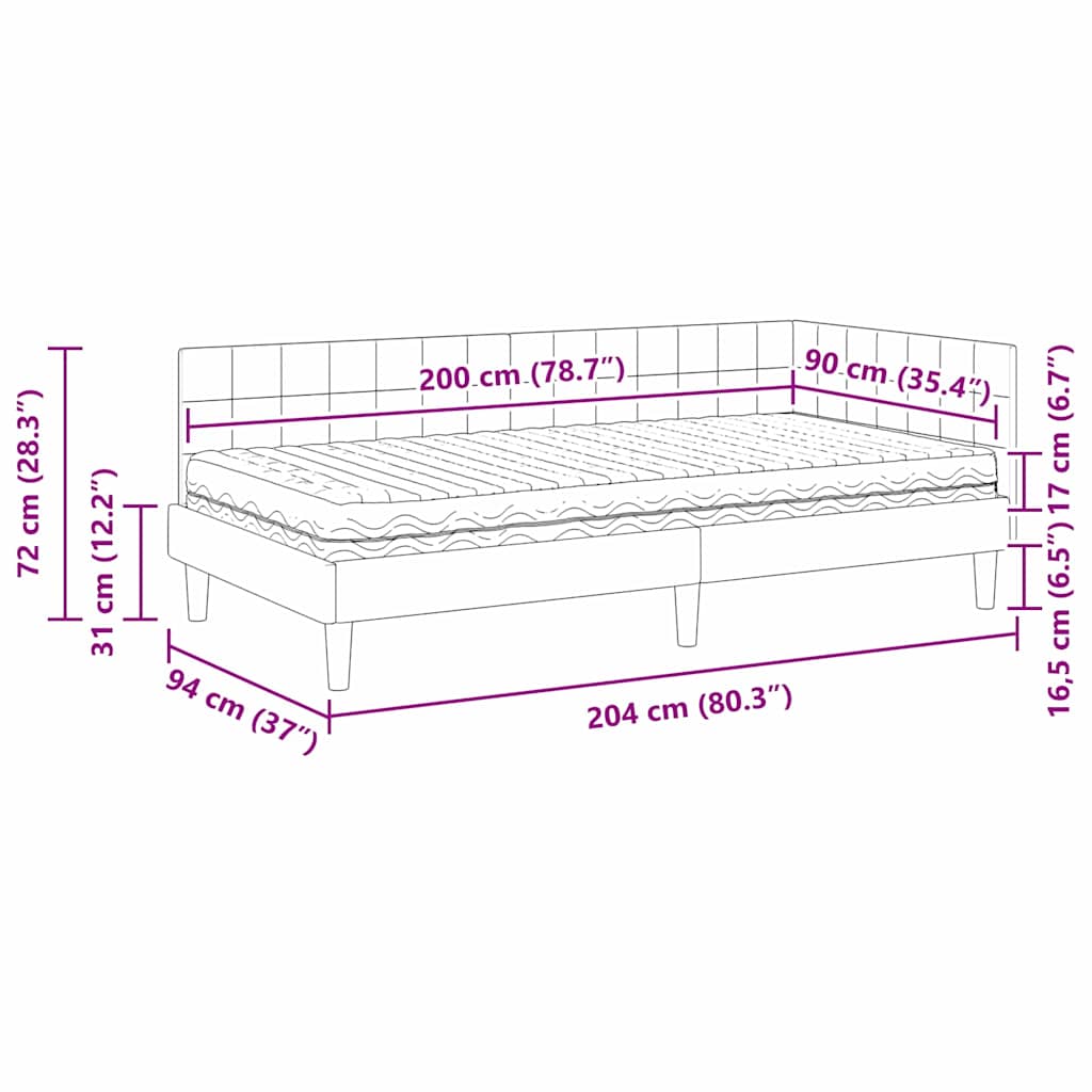 Kutni krevetni okvir s madracem s uzglavljem 2 pcs Siva Baršun