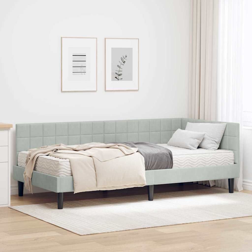 Kutni krevetni okvir s madracem 2 pcs Svjetlosiva Baršun