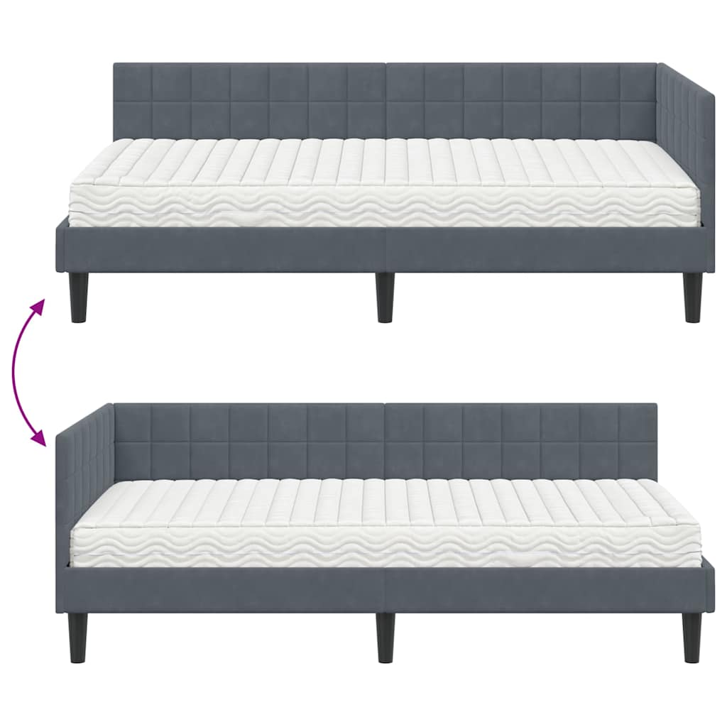Kutni krevetni okvir s madracem s uzglavljem 2 pcs Siva Baršun
