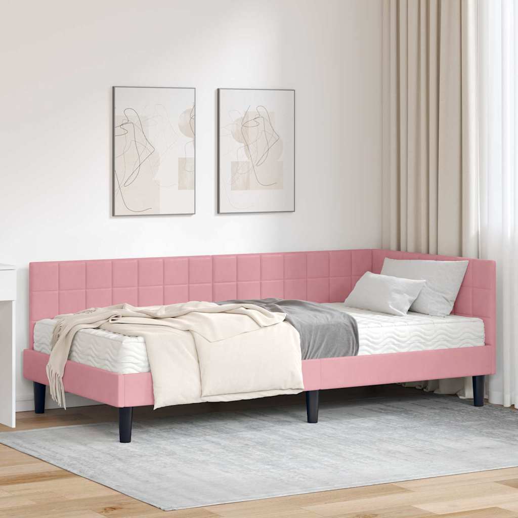 Kutni krevetni okvir s madracem s uzglavljem 2 pcs Siva Baršun