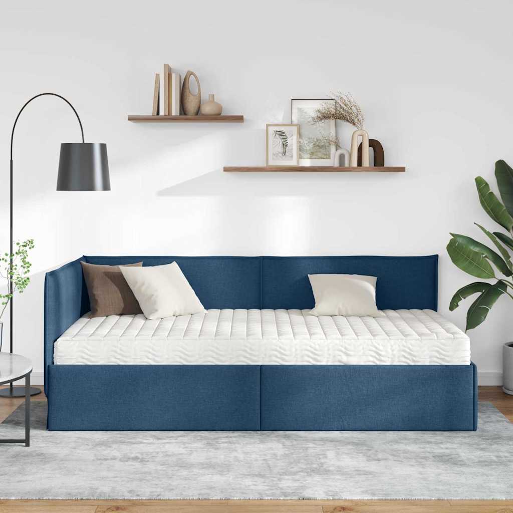 Kutni krevetni okvir s madracem 2 kom. Plava 90 x 200 cm Baršun
