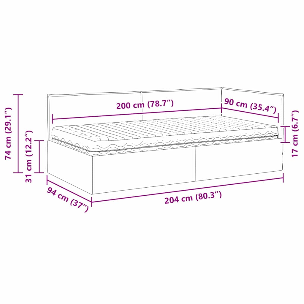 Kutni krevetni okvir s madracem 2 kom. Plava 90 x 200 cm Baršun