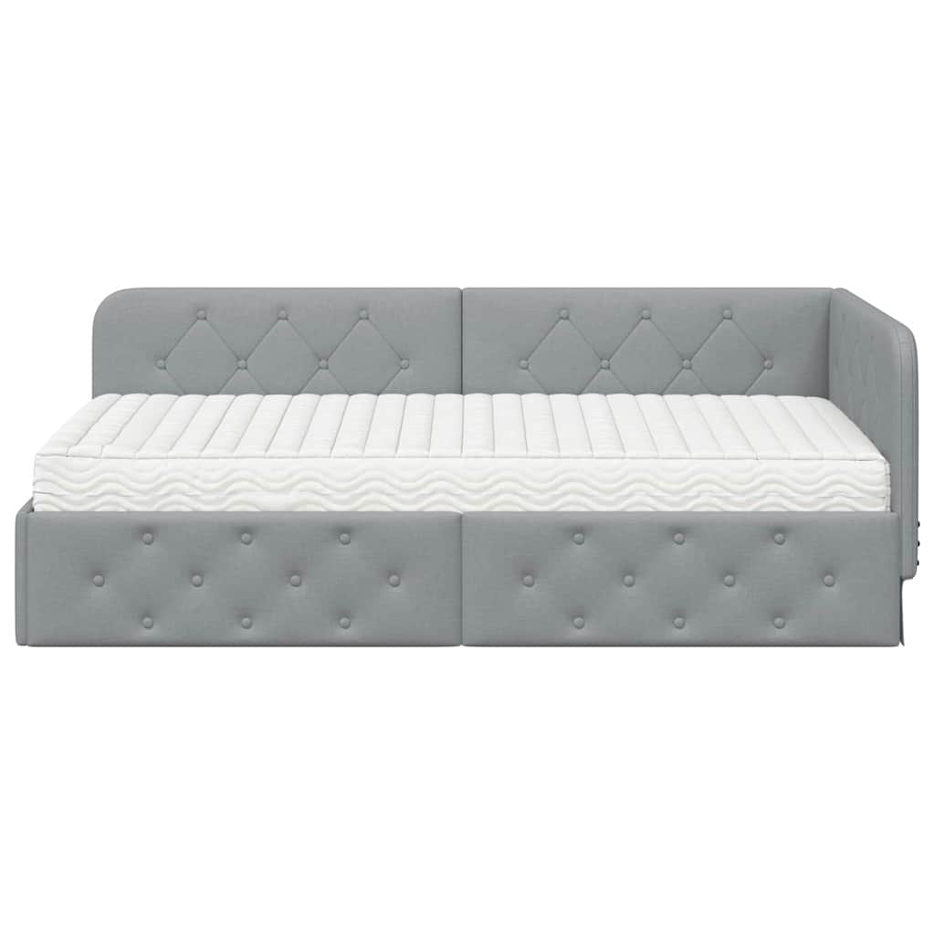 Kutni okvir kreveta Svijetlo siva 90 x 190 cm tkanina