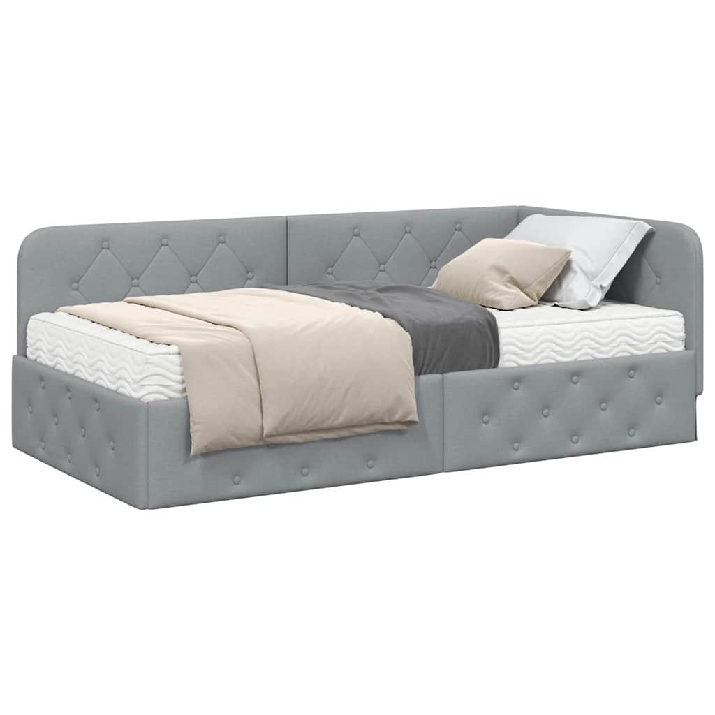 Kutni okvir kreveta Svijetlo siva 90 x 190 cm tkanina