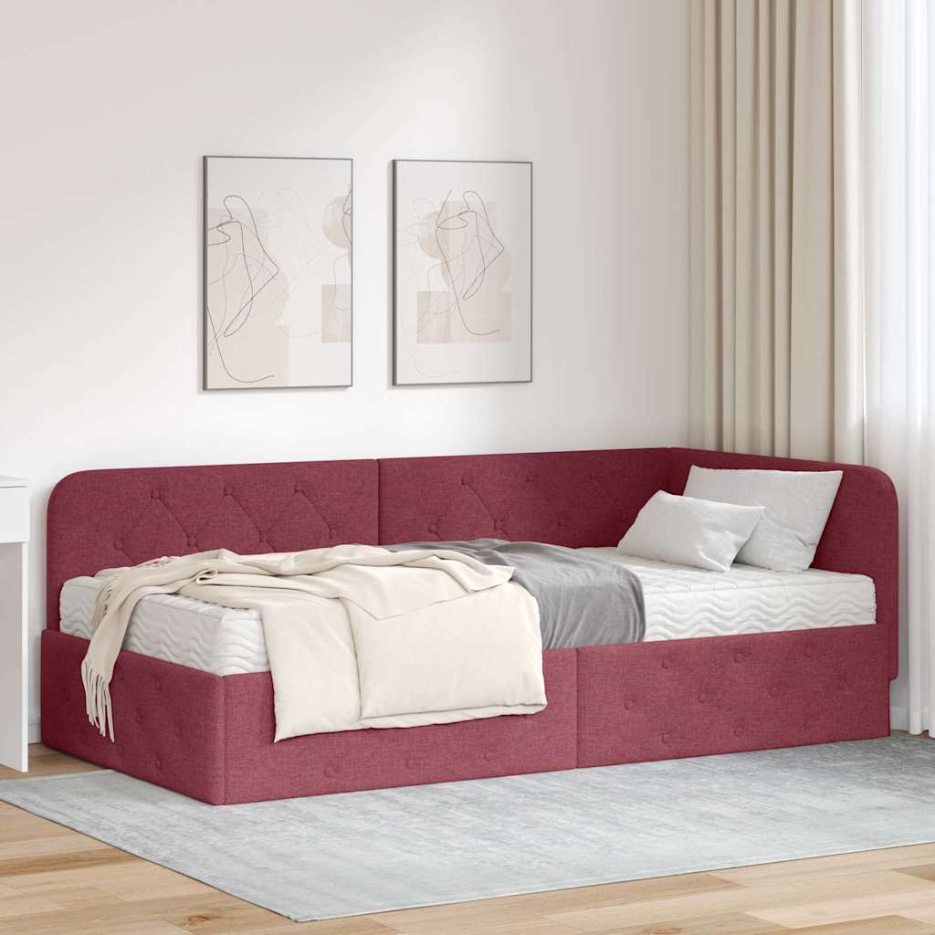 Kutni okvir kreveta Vinska crvena 90 x 190 cm tkanina