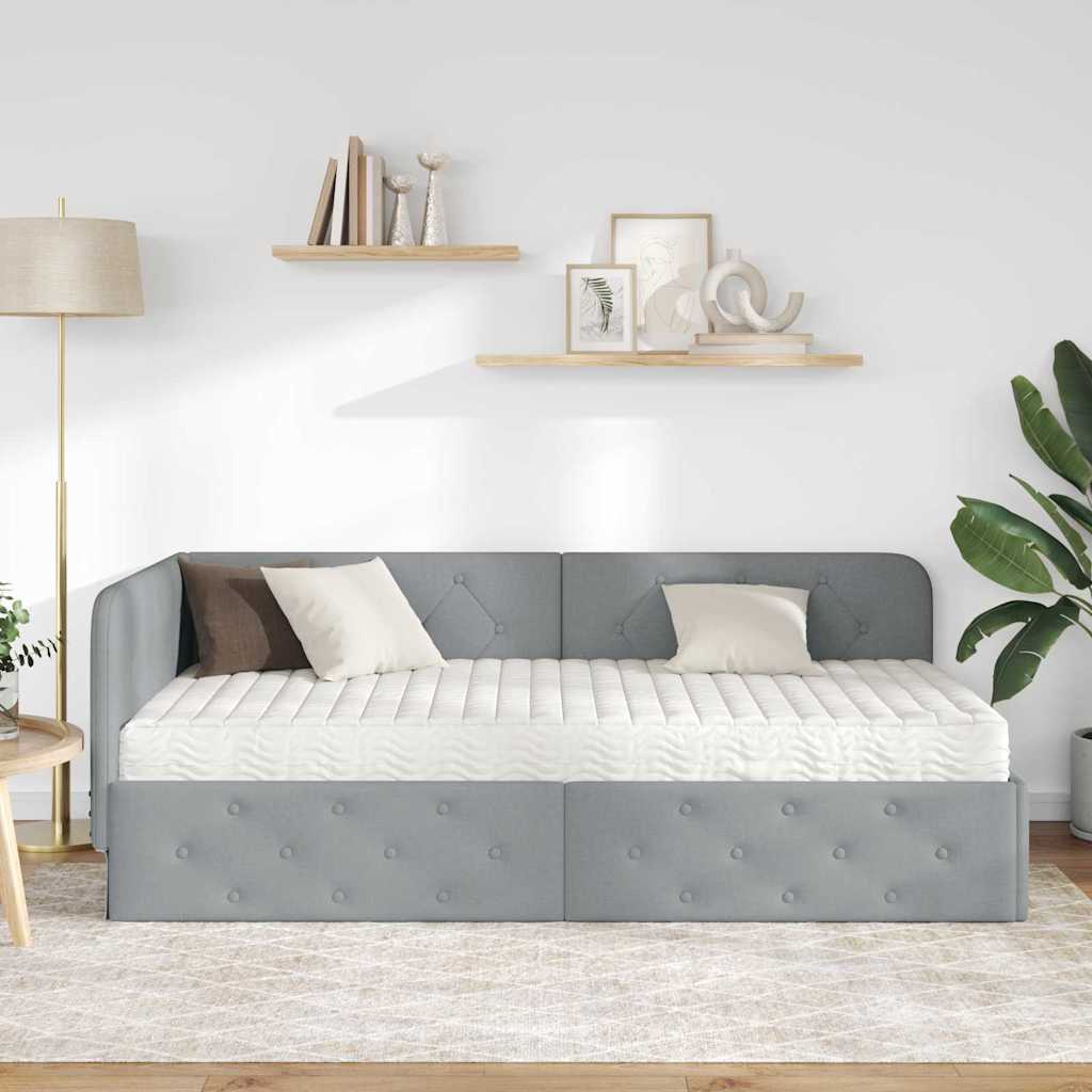 Kutni okvir kreveta Svijetlo siva 90 x 200 cm tkanina