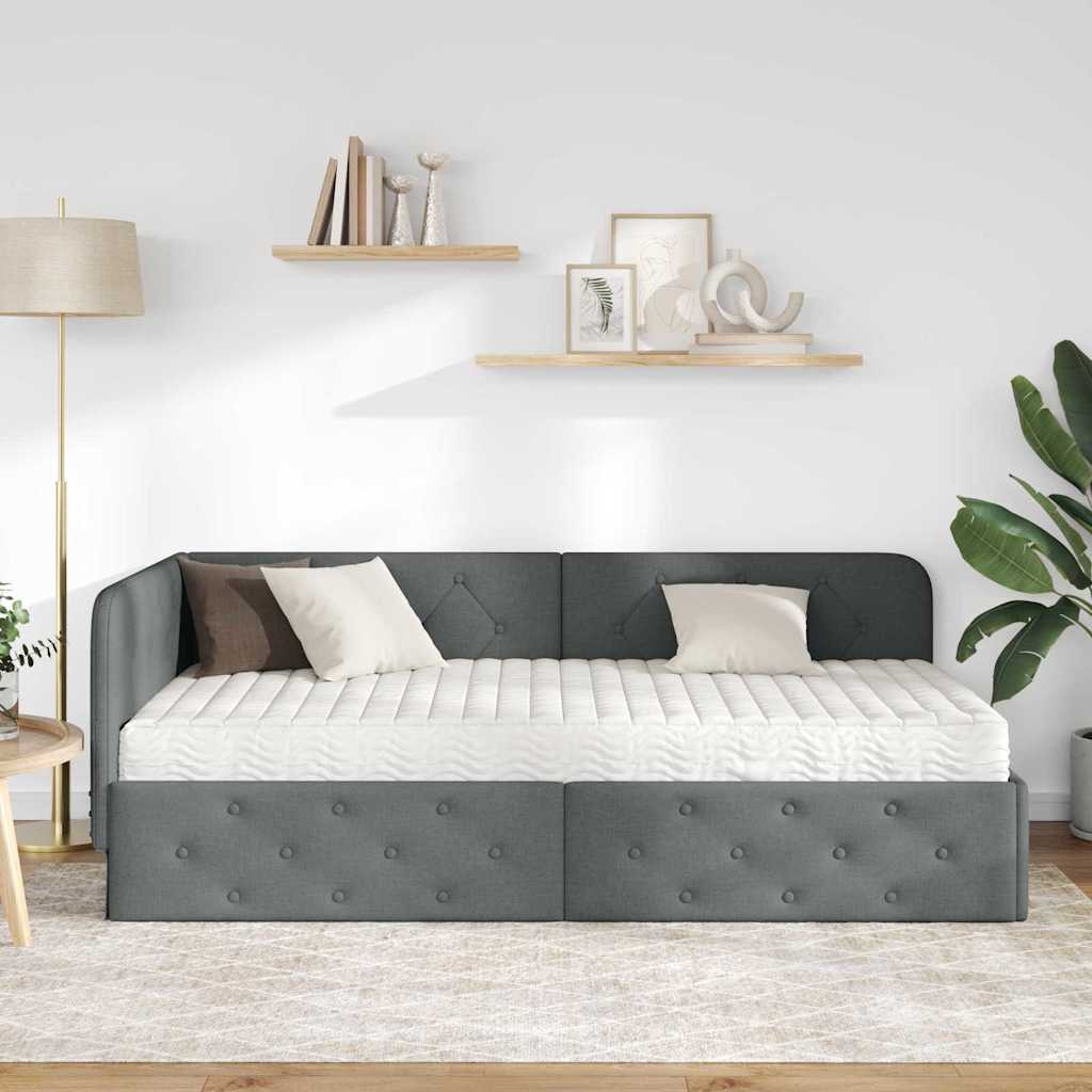 Kutni okvir kreveta Tamno siva 90 x 200 cm tkanina