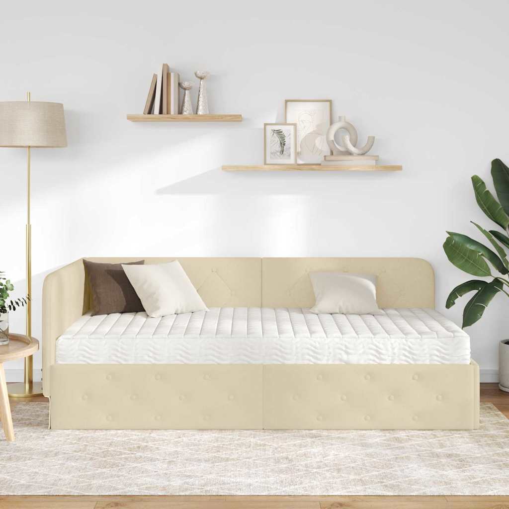 Kutni okvir kreveta Krema 90 x 200 cm tkanina