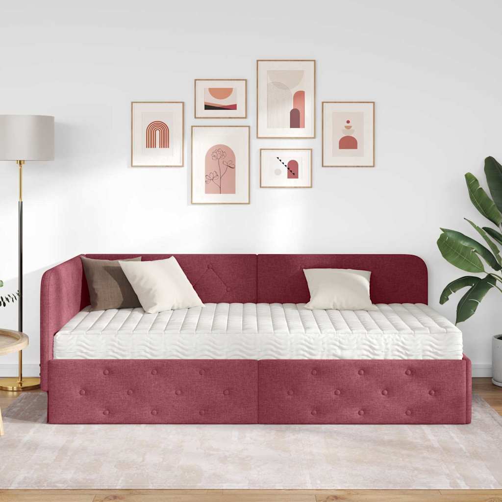 Kutni okvir kreveta Vinska crvena 100 x 200 cm tkanina