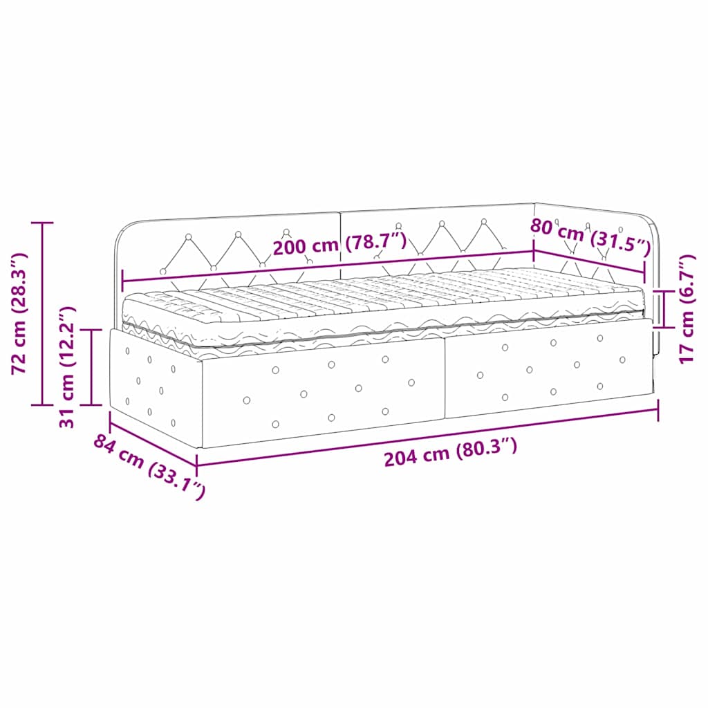 Kutni okvir kreveta Vinska crvena 80 x 200 cm Baršun