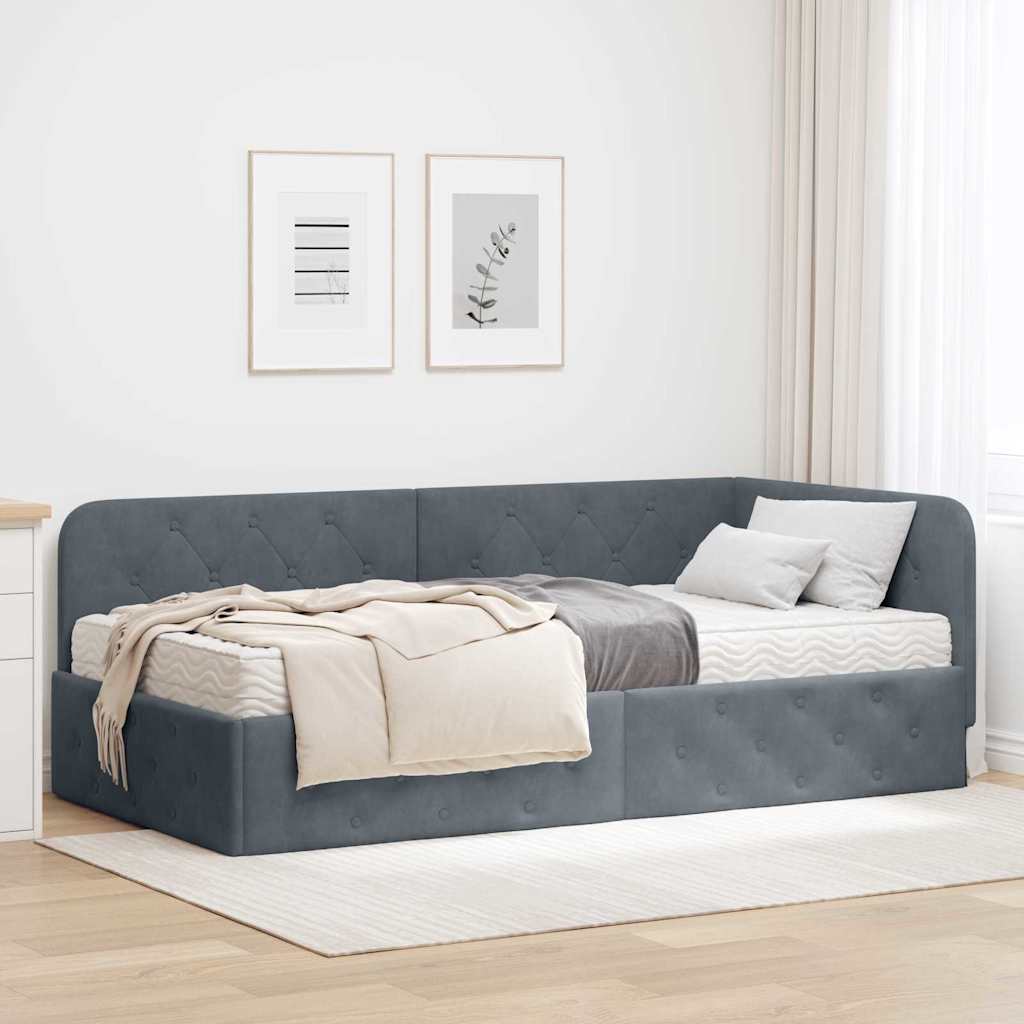 Kutni okvir kreveta Tamno siva 90 x 190 cm Baršun