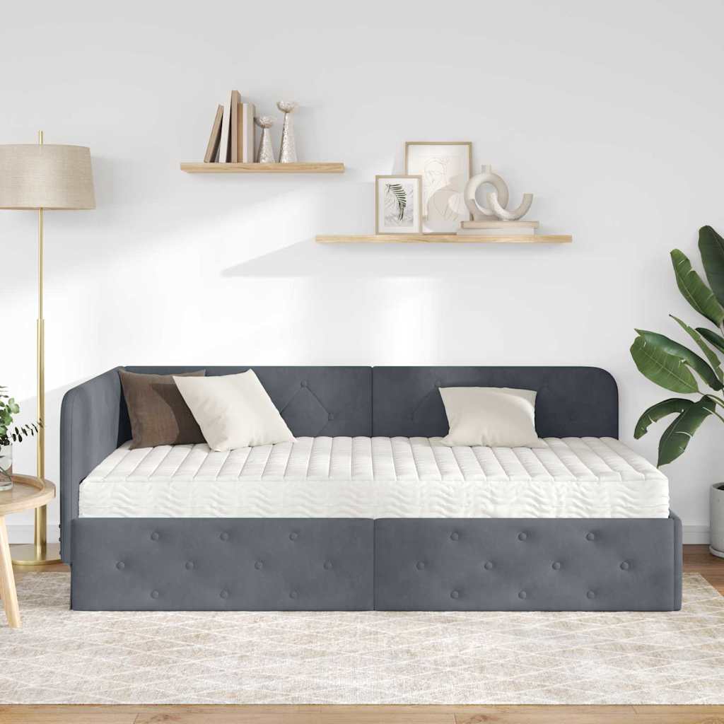 Kutni okvir kreveta Tamno siva 90 x 190 cm Baršun