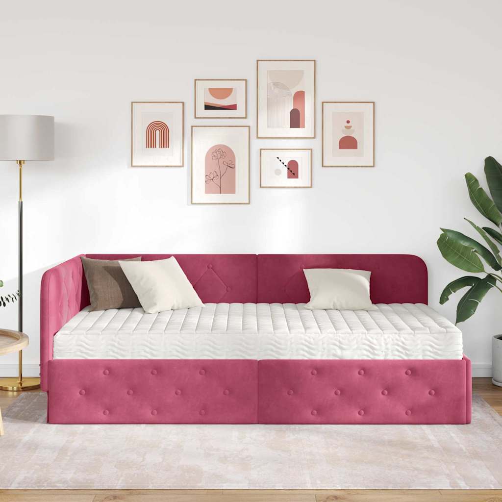 Kutni okvir kreveta Vinska crvena 90 x 190 cm Baršun