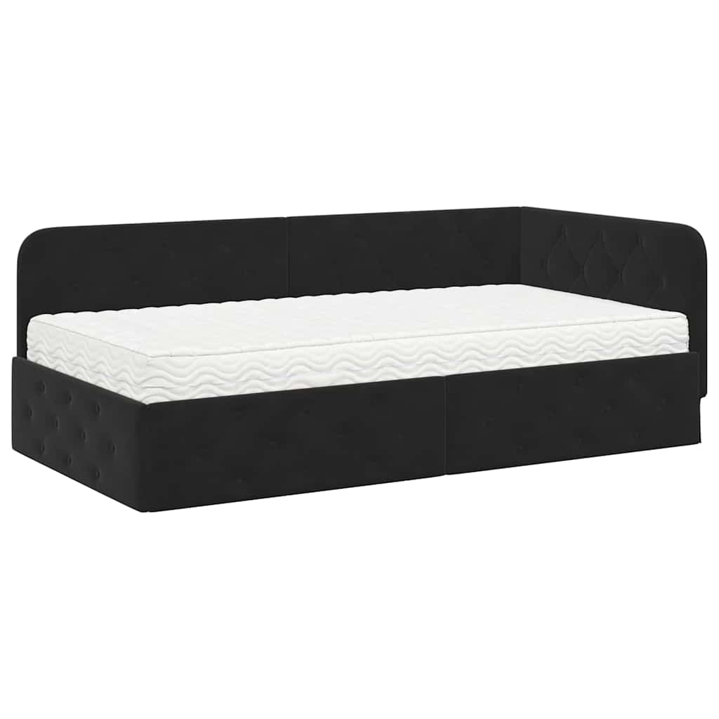 Kutni okvir kreveta Crna 90 x 190 cm Baršun