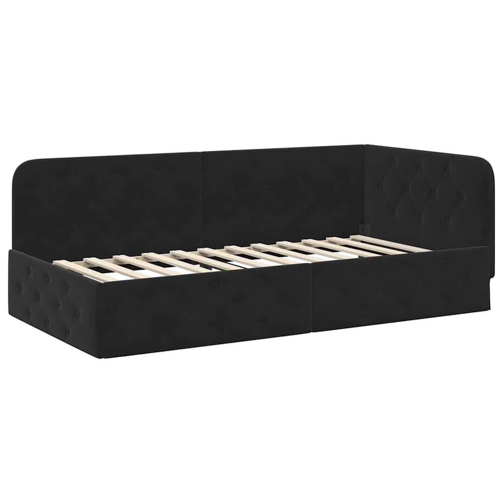 Kutni okvir kreveta Crna 90 x 190 cm Baršun