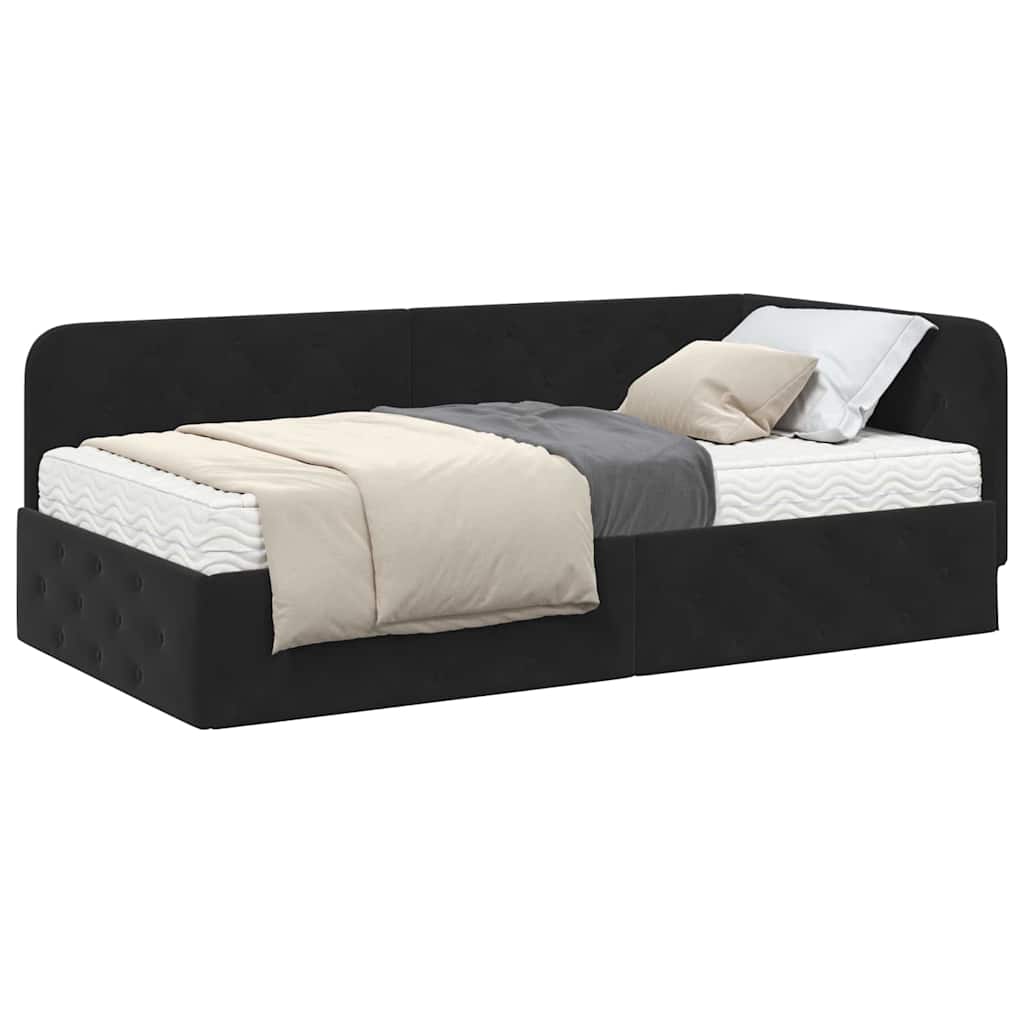 Kutni okvir kreveta Crna 90 x 190 cm Baršun