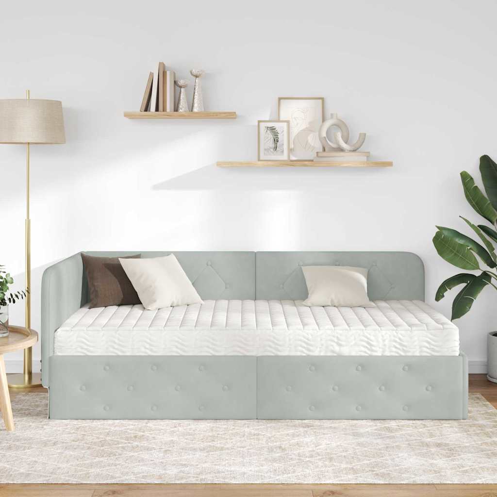 Kutni okvir kreveta Svijetlo siva 90 x 200 cm Baršun