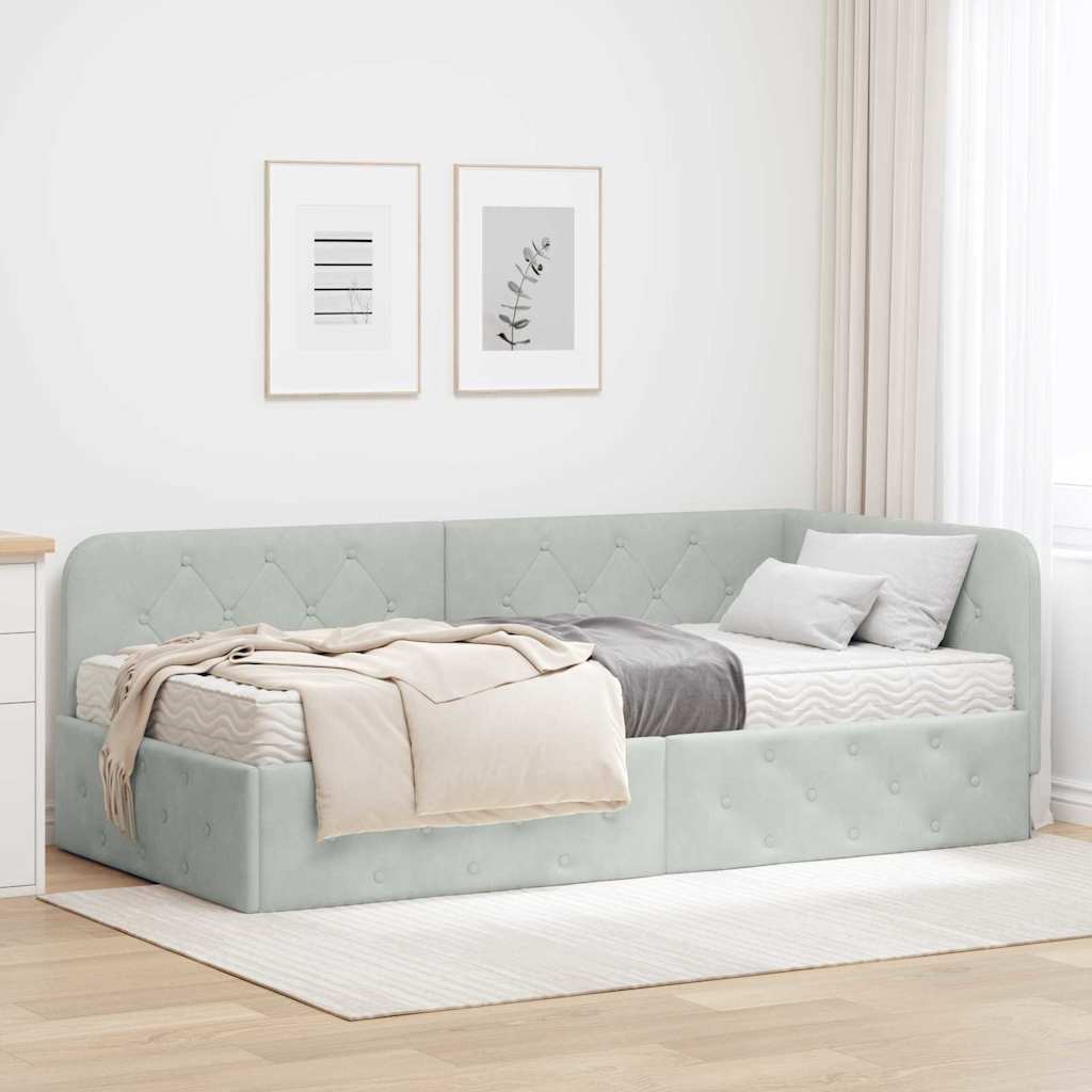 Kutni okvir kreveta Svijetlo siva 100 x 200 cm Baršun