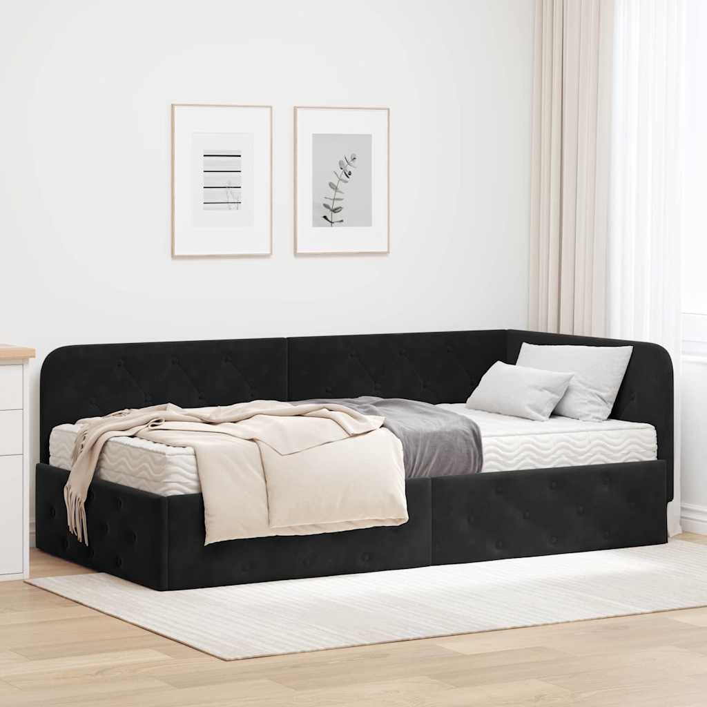 Kutni okvir kreveta Crna 100 x 200 cm Baršun