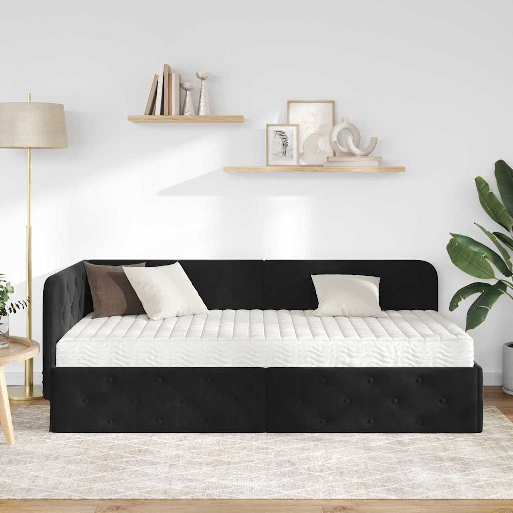 Kutni okvir kreveta Crna 100 x 200 cm Baršun