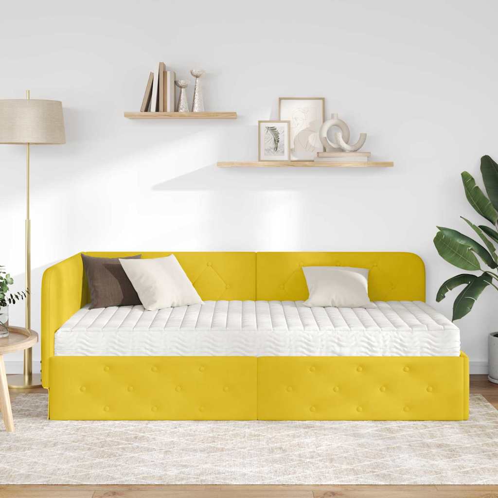 Kutni okvir kreveta Žuta 100 x 200 cm Baršun
