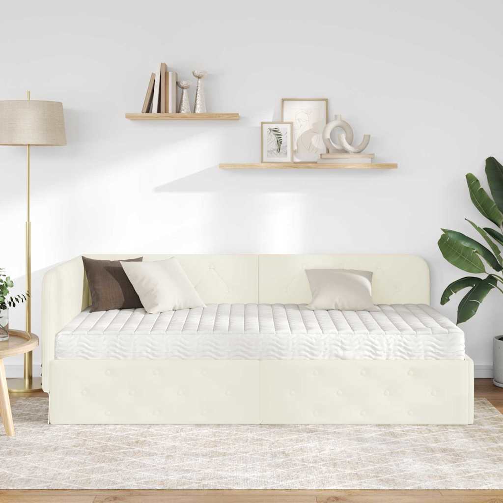 Kutni okvir kreveta Krema 100 x 200 cm Baršun