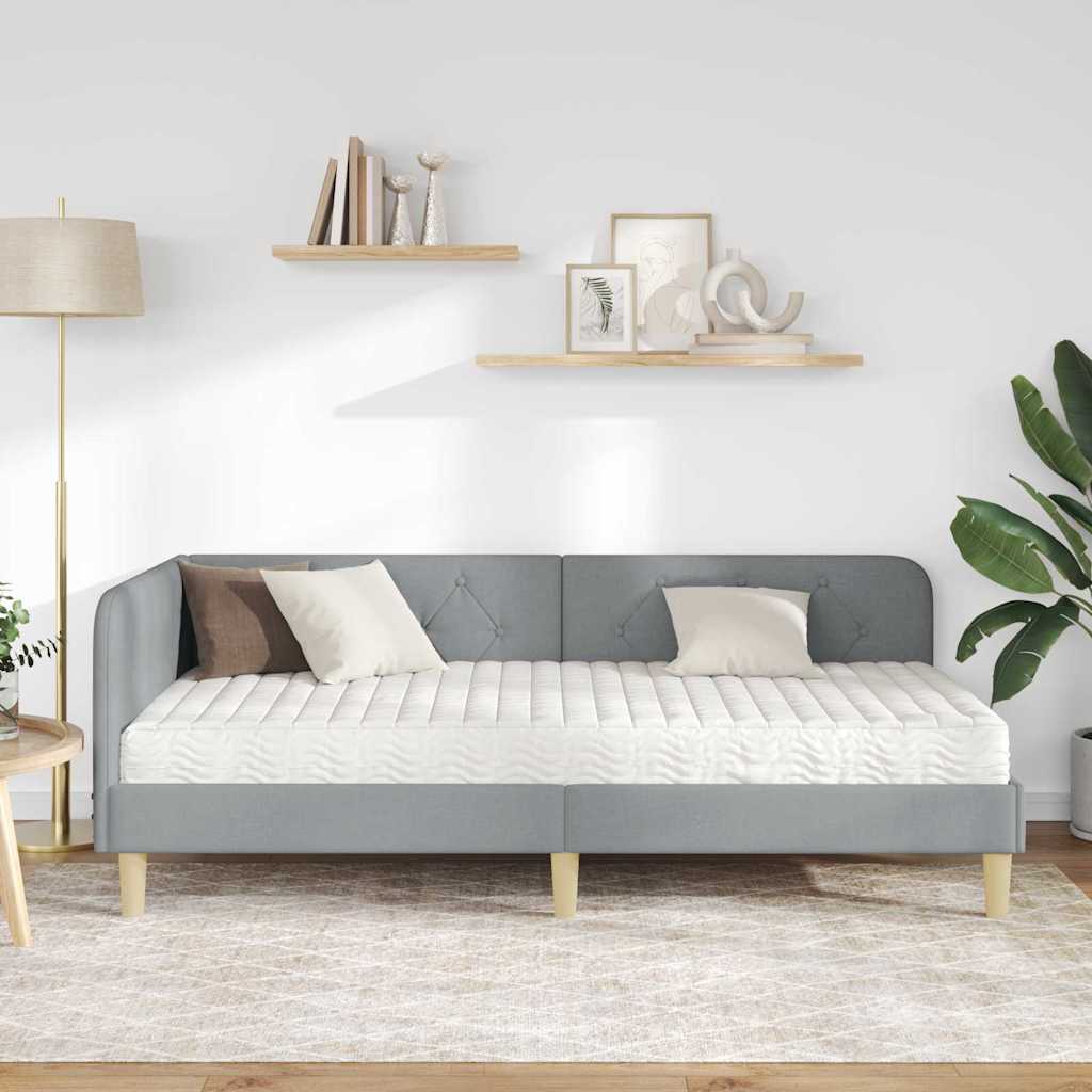 Kutni okvir kreveta Svijetlo siva 90 x 190 cm tkanina