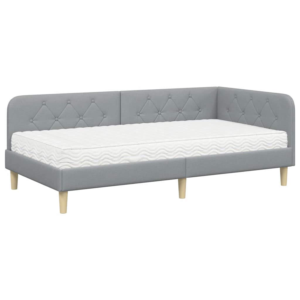 Kutni okvir kreveta Svijetlo siva 90 x 190 cm tkanina