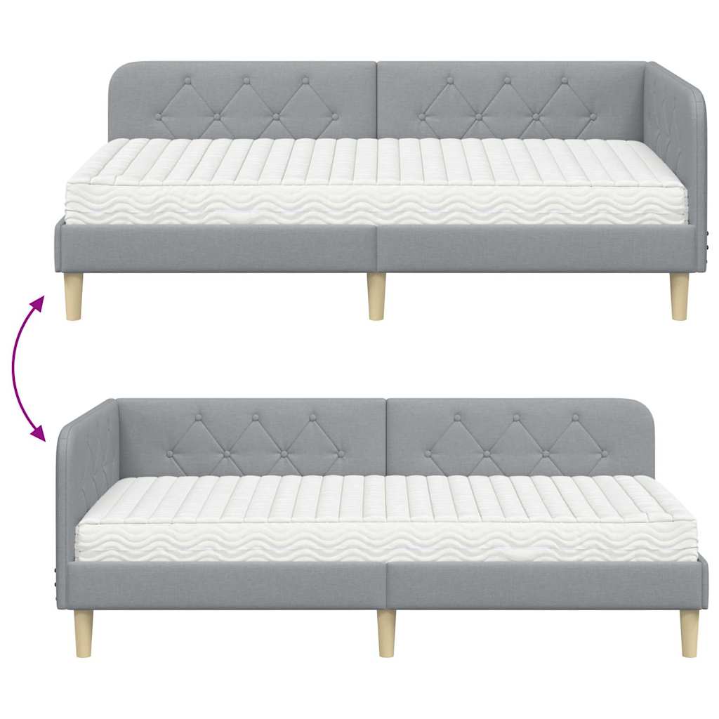 Kutni okvir kreveta Svijetlo siva 90 x 190 cm tkanina