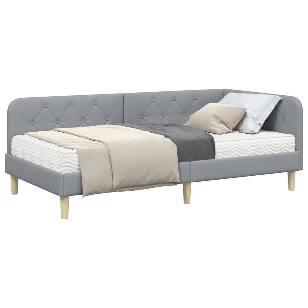 Kutni okvir kreveta Svijetlo siva 90 x 190 cm tkanina