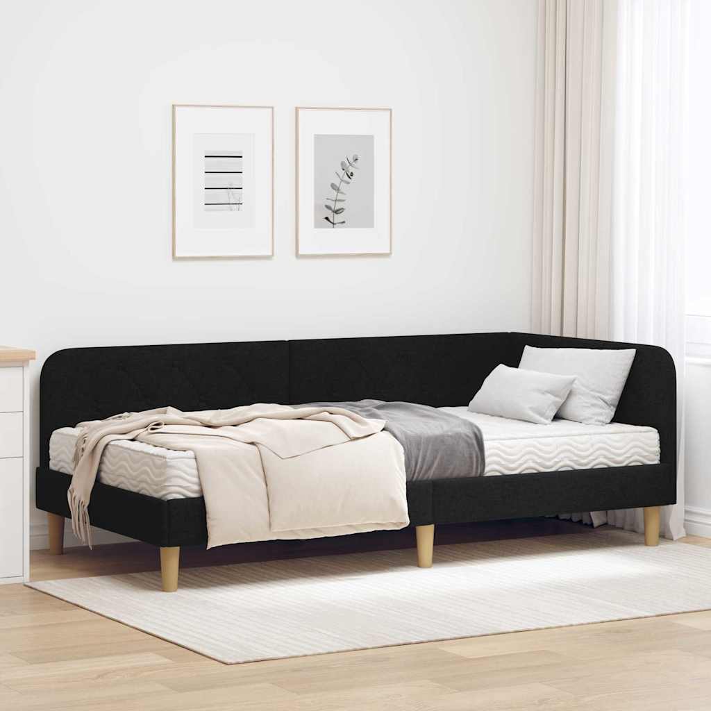Kutni okvir kreveta Crna 90 x 190 cm tkanina