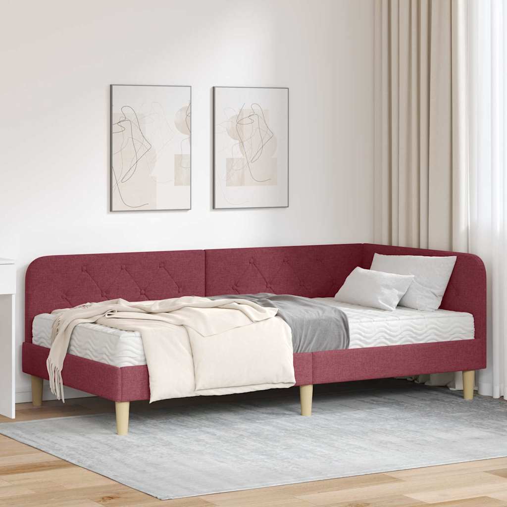 Kutni okvir kreveta Vinska crvena 90 x 190 cm tkanina