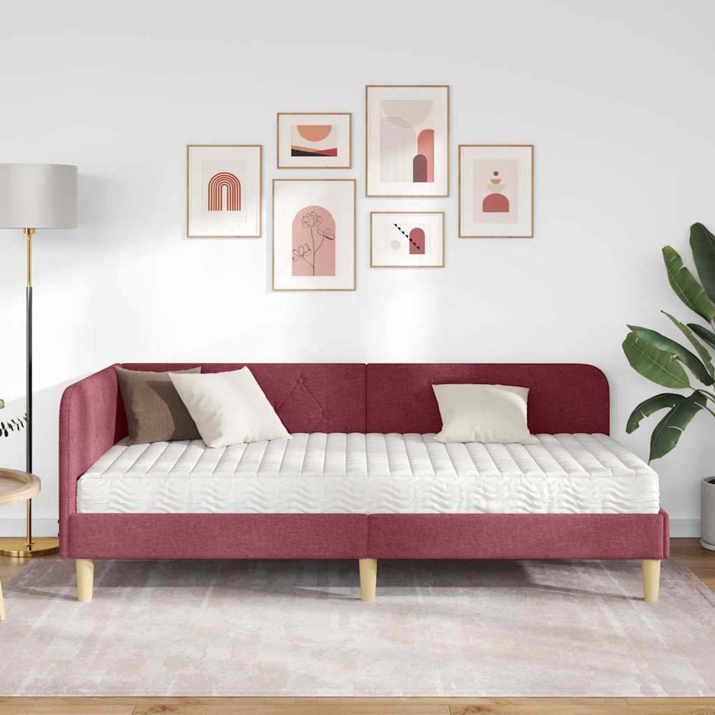 Kutni okvir kreveta Vinska crvena 90 x 190 cm tkanina