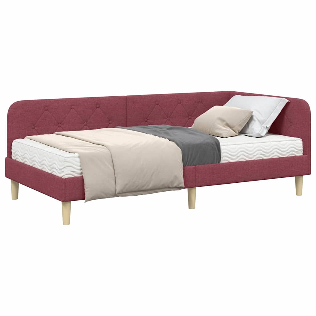 Kutni okvir kreveta Vinska crvena 90 x 190 cm tkanina
