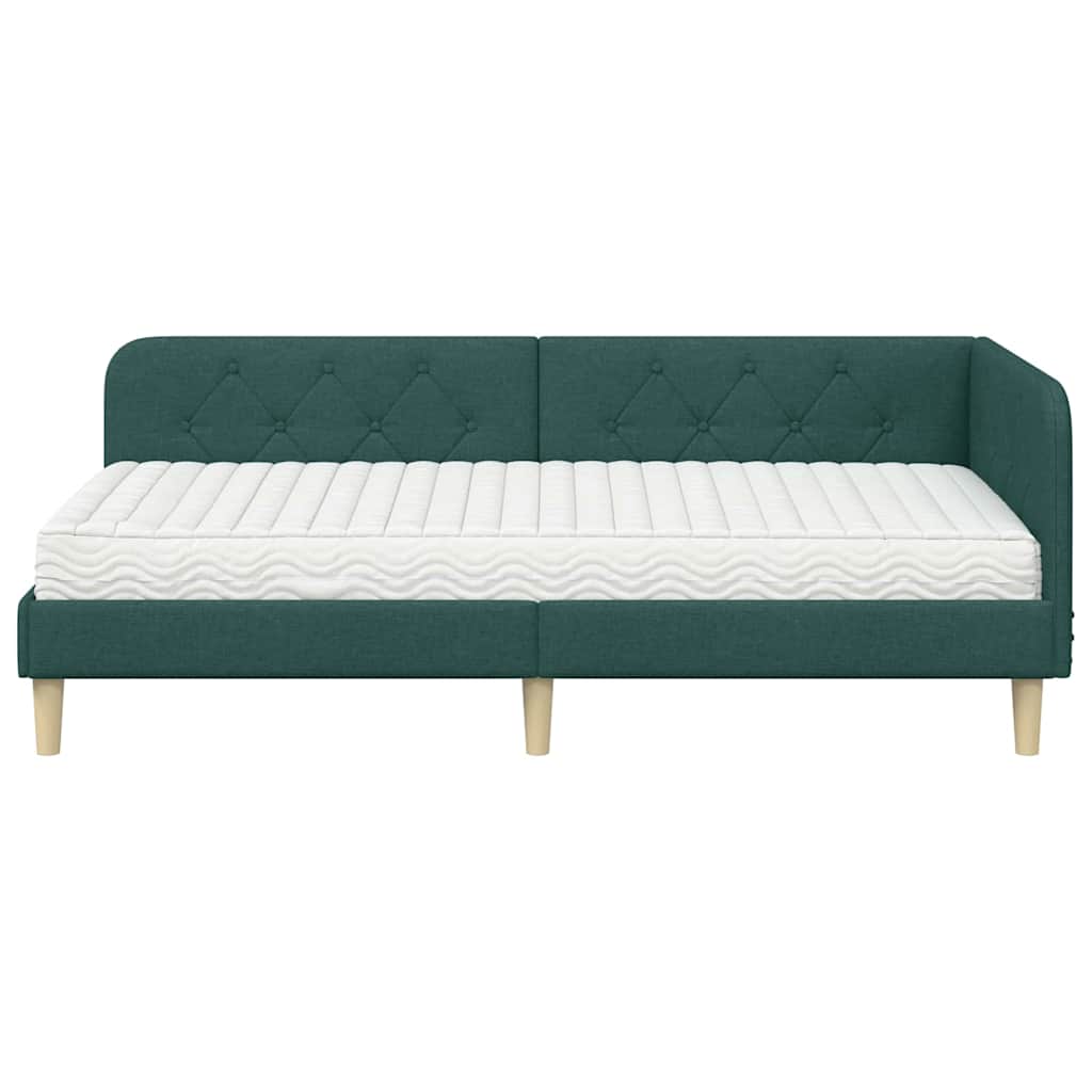 Kutni okvir kreveta Tamnozelena 90 x 190 cm tkanina
