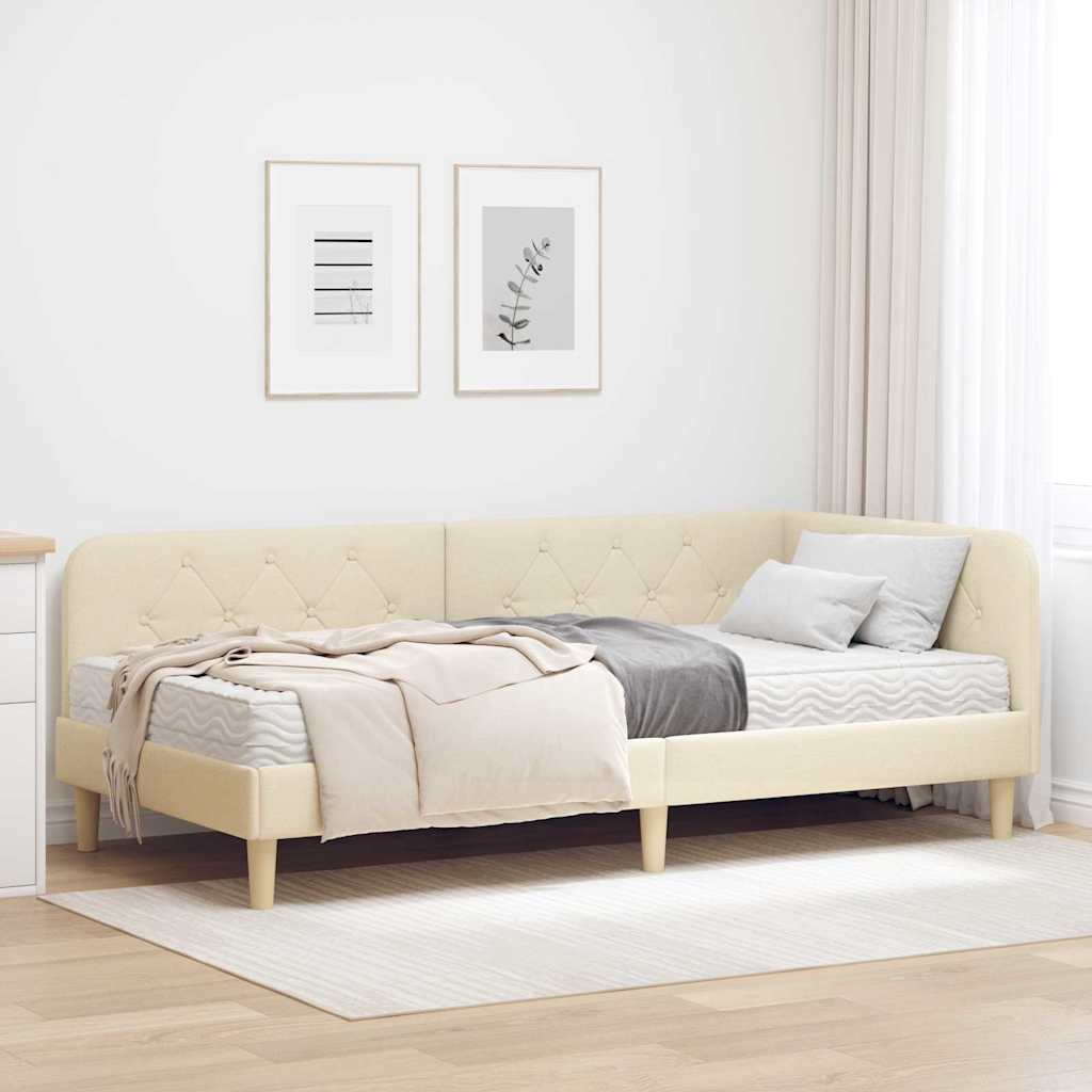 Kutni okvir kreveta Krema 90 x 190 cm tkanina
