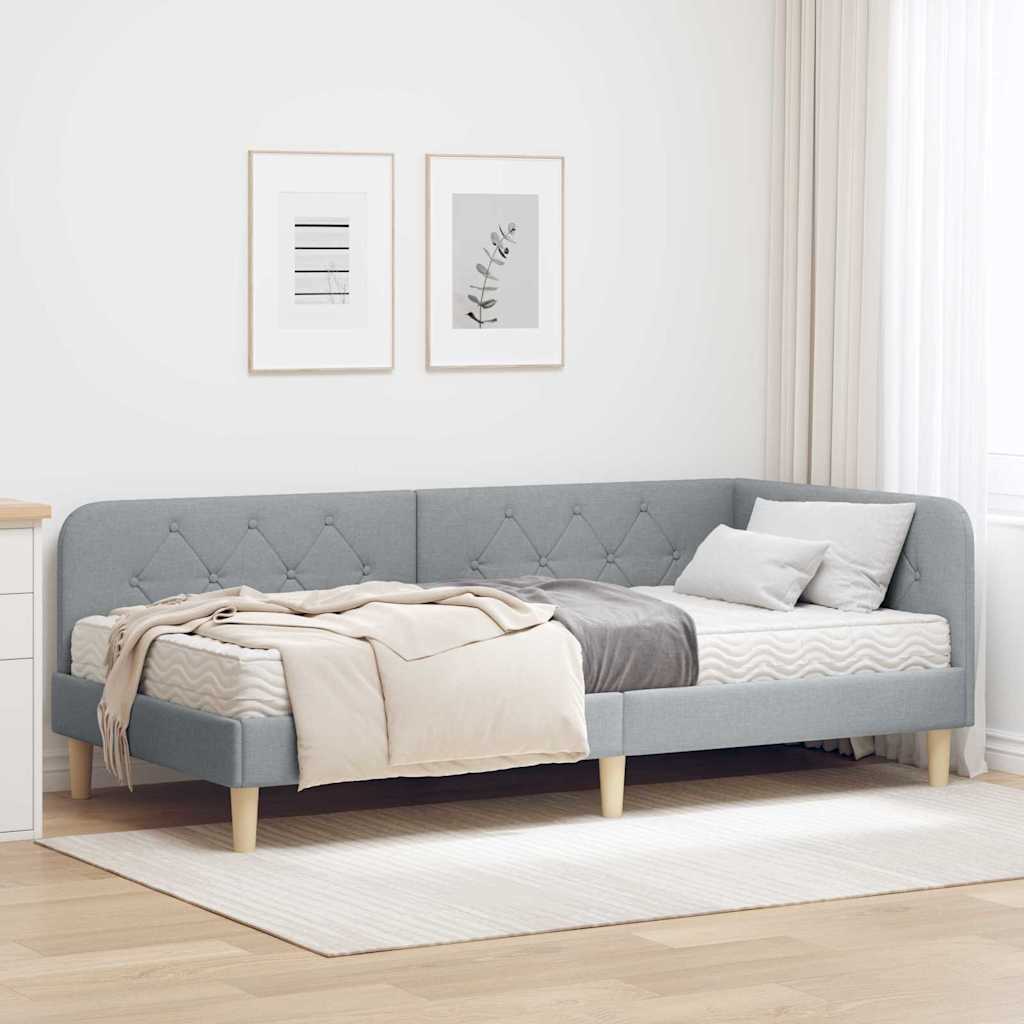 Kutni okvir kreveta Svijetlo siva 90 x 200 cm tkanina