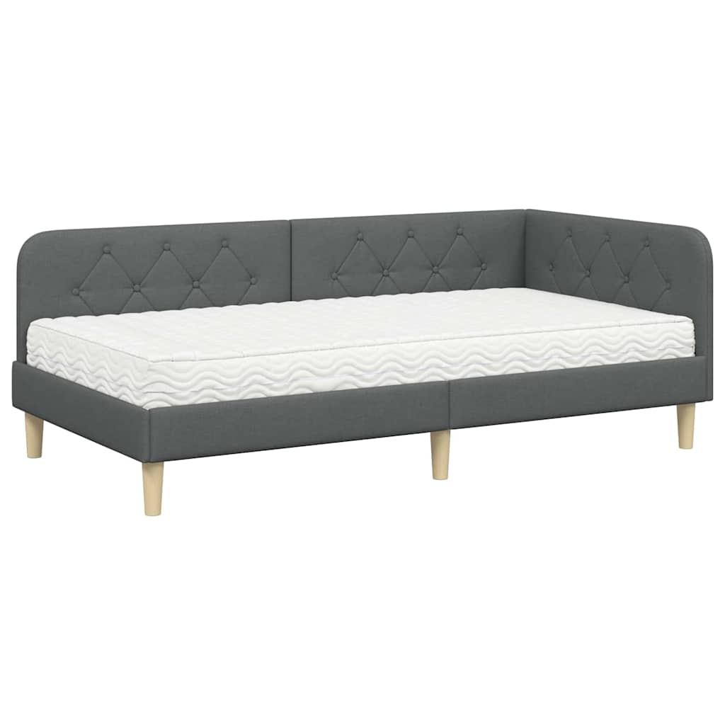 Kutni okvir kreveta Tamno siva 90 x 200 cm tkanina
