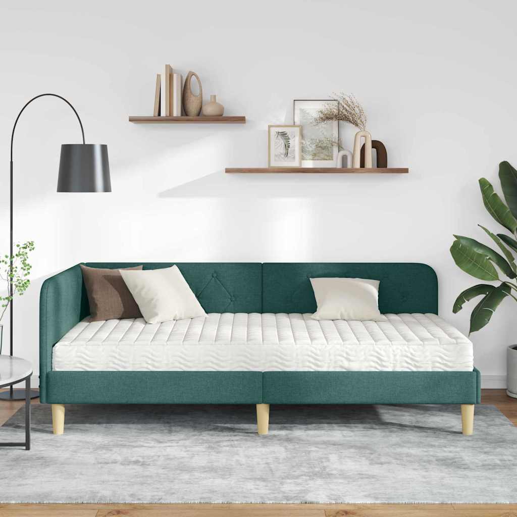 Kutni okvir kreveta Tamnozelena 90 x 200 cm tkanina