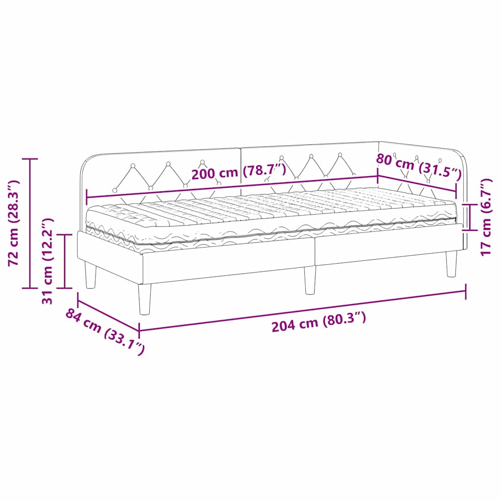 Kutni okvir kreveta Svijetlo siva 80 x 200 cm Baršun