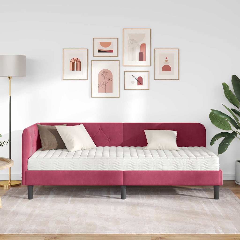 Kutni okvir kreveta Vinska crvena 80 x 200 cm Baršun