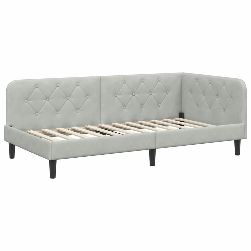 Kutni okvir kreveta Svijetlo siva 90 x 190 cm Baršun