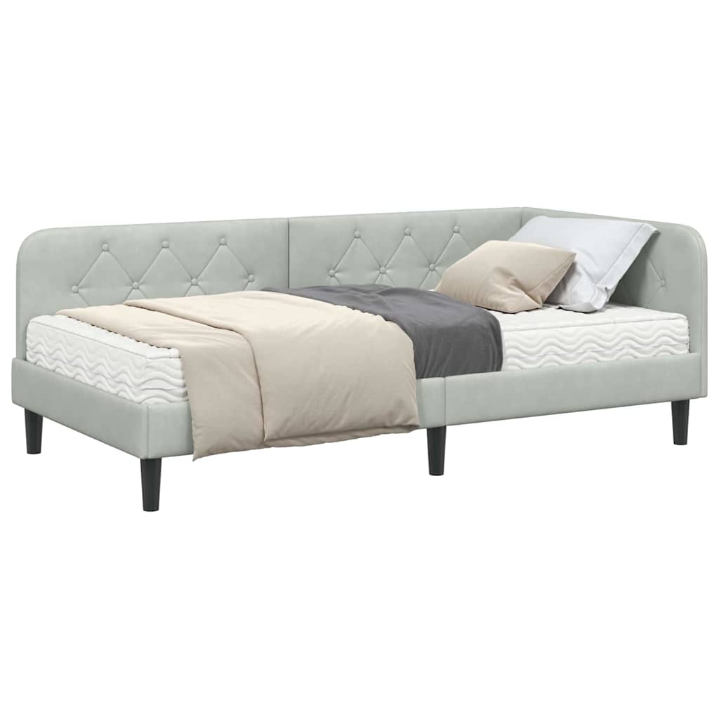 Kutni okvir kreveta Svijetlo siva 90 x 190 cm Baršun
