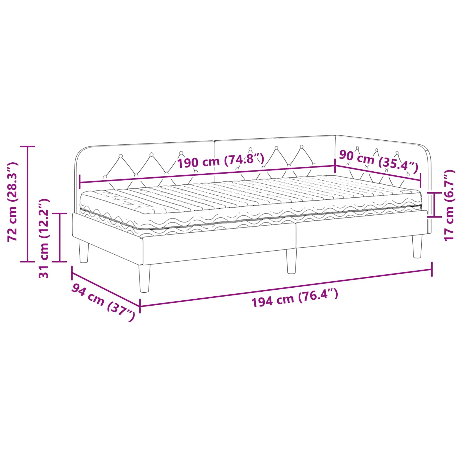 Kutni okvir kreveta Svijetlo siva 90 x 190 cm Baršun