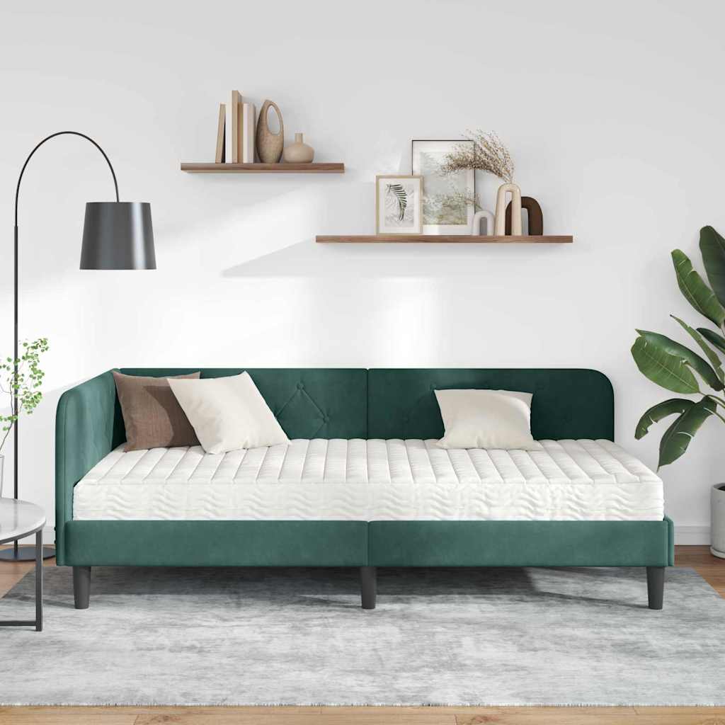 Kutni okvir kreveta Tamnozelena 90 x 190 cm Baršun