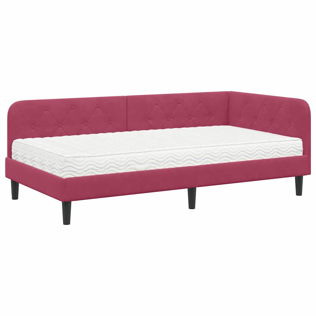 Kutni okvir kreveta Vinska crvena 90 x 190 cm Baršun