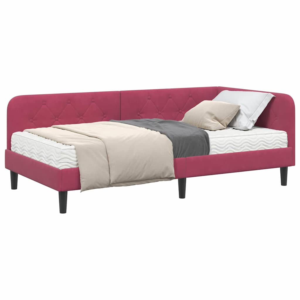 Kutni okvir kreveta Vinska crvena 90 x 190 cm Baršun